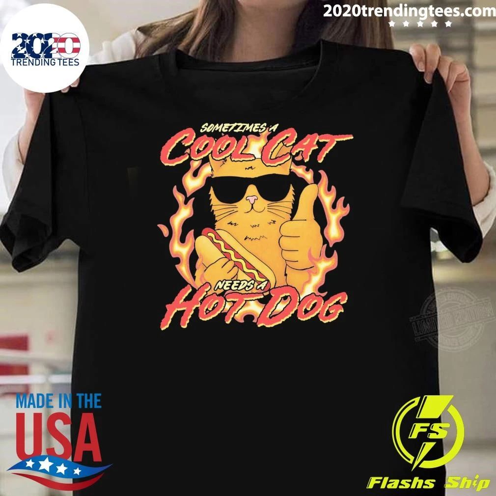 Sometimes A Cool Cat Needs A Hot Dog Shirt Unisex T-shirt, Sweatshirt, Hoodie, Long Sleeve Tee - T-Shirt, Sweatshirt, Hoodie