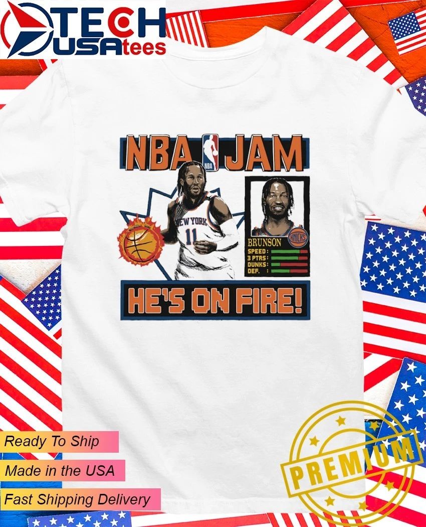 NBA Jam Jalen Brunson hes on fire shirt Unisex T-shirt, Sweatshirt, Hoodie, Long Sleeve Tee - T-Shirt, Sweatshirt, Hoodie