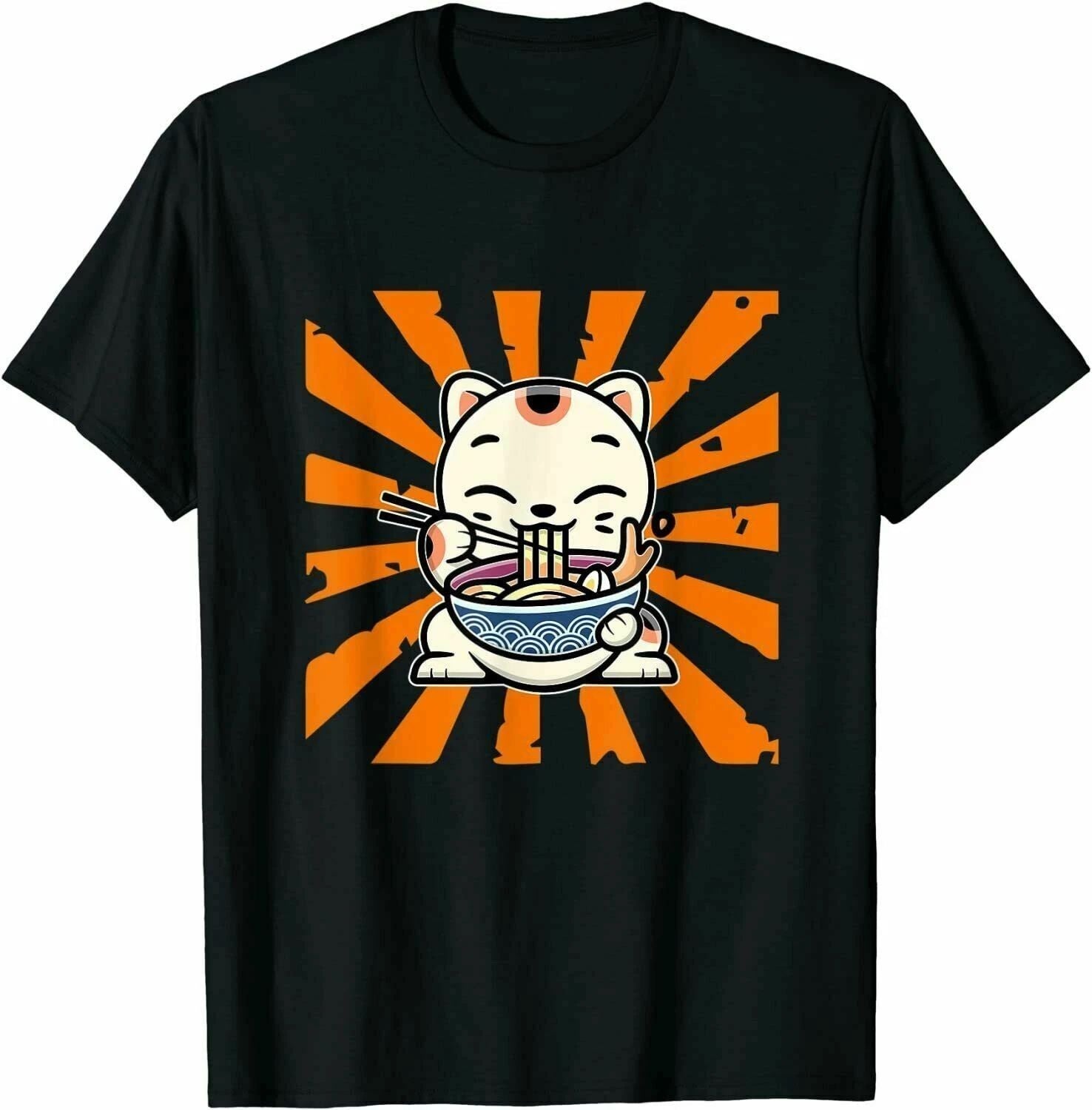 Ramen Cat Kawaii Anime Noodles Hashi Japanese Manga T-Shirts Cotton Unisex T-shirt, Sweatshirt, Hoodie, Long Sleeve Tee - T-Shirt, Sweatshirt, Hoodie