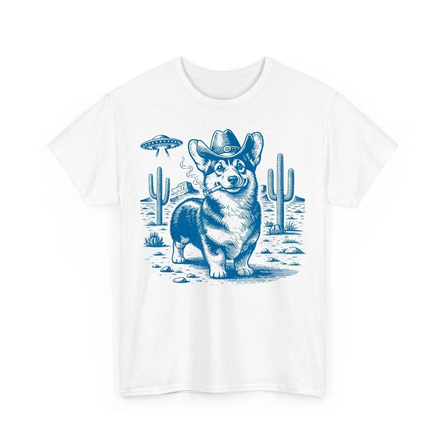 Western Cowboy Dog Smoking with UFO Corgi Dog Funny Unisex T-Shirt Unisex T-shirt, Sweatshirt, Hoodie, Long Sleeve Tee - T-Shirt, Sweatshirt, Hoodie