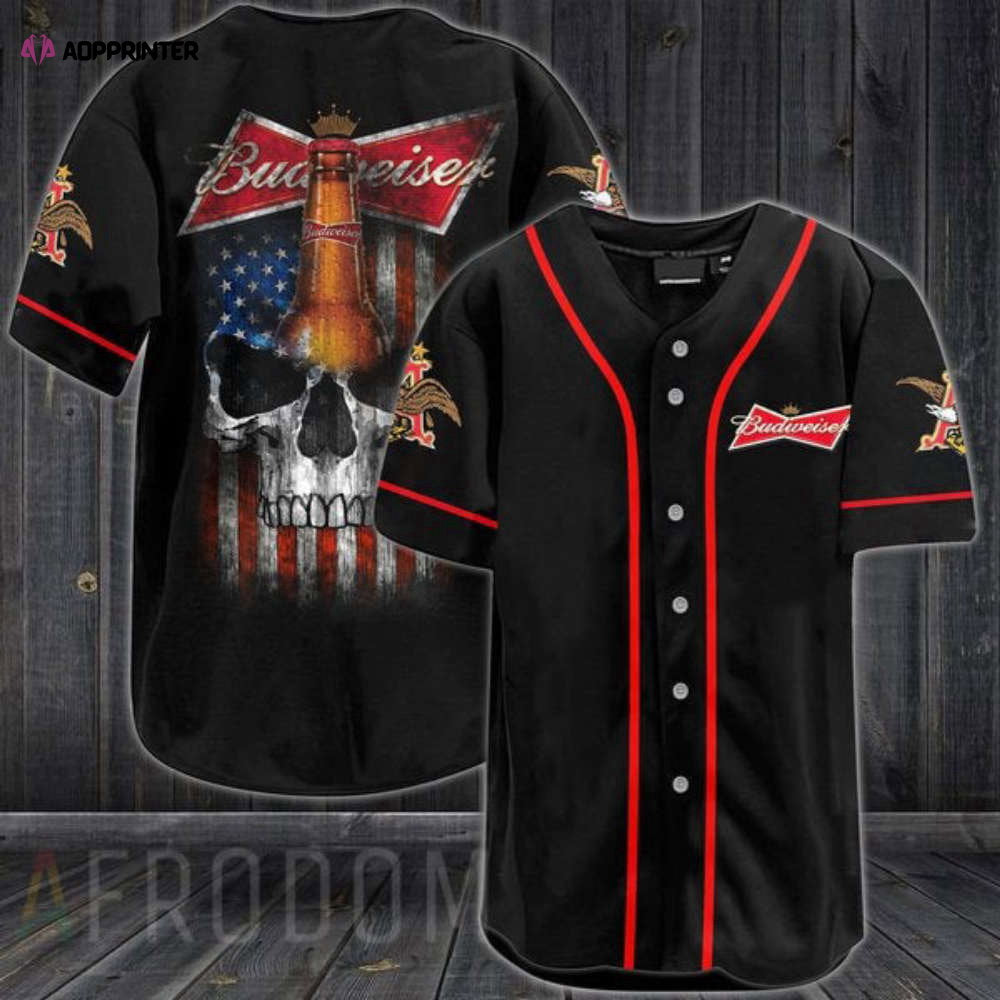 US Flag Black Skull Budweiser Baseball Jersey - Aopprinter baseball jersey product view 1