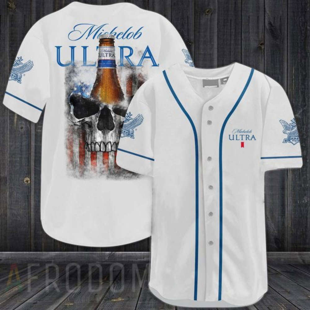 US Flag Black Skull Michelob ULTRA Baseball Jersey - Aopprinter baseball jersey product view 2