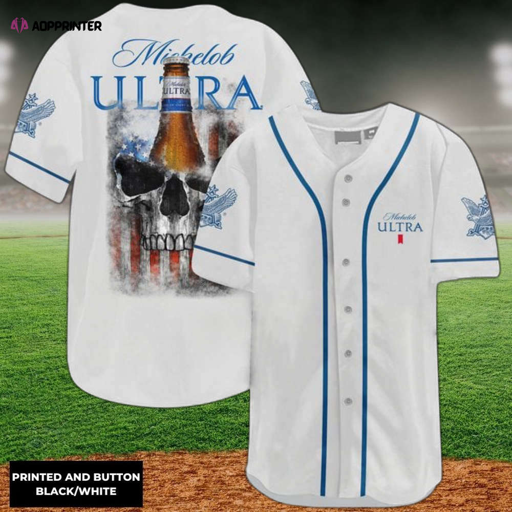 US Flag Black Skull Michelob ULTRA Baseball Jersey - Aopprinter baseball jersey product view 1