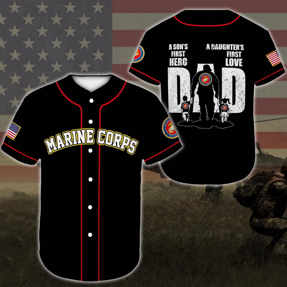 Us Marine Corps Dad Black Baseball Jersey - Aopprinter baseball jersey product view 2