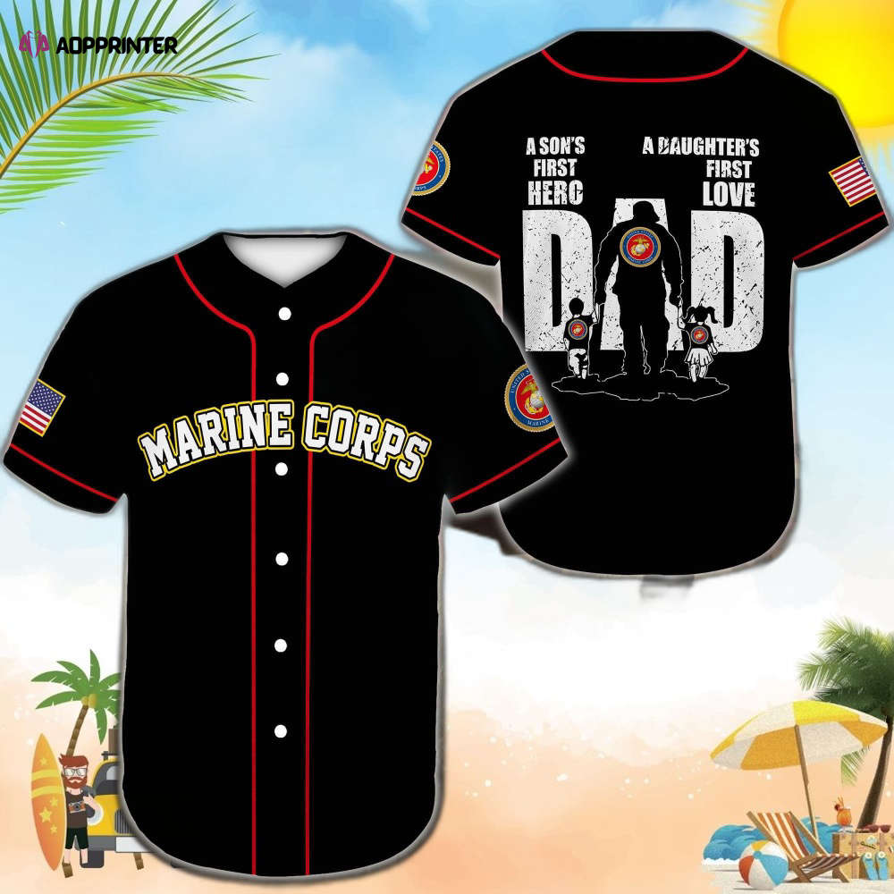 Us Marine Corps Dad Black Baseball Jersey - Aopprinter baseball jersey product view 1