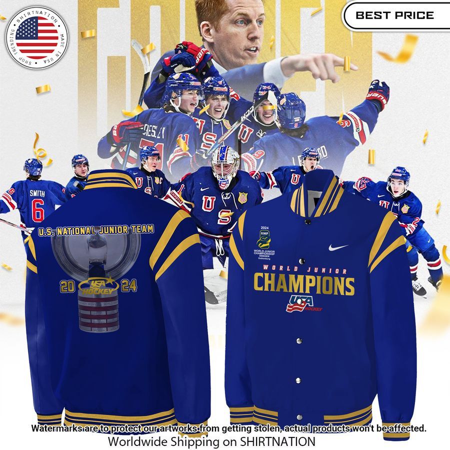 USA Hockey World Junior Champions 2024 Baseball Jacket hockey jersey product view 1