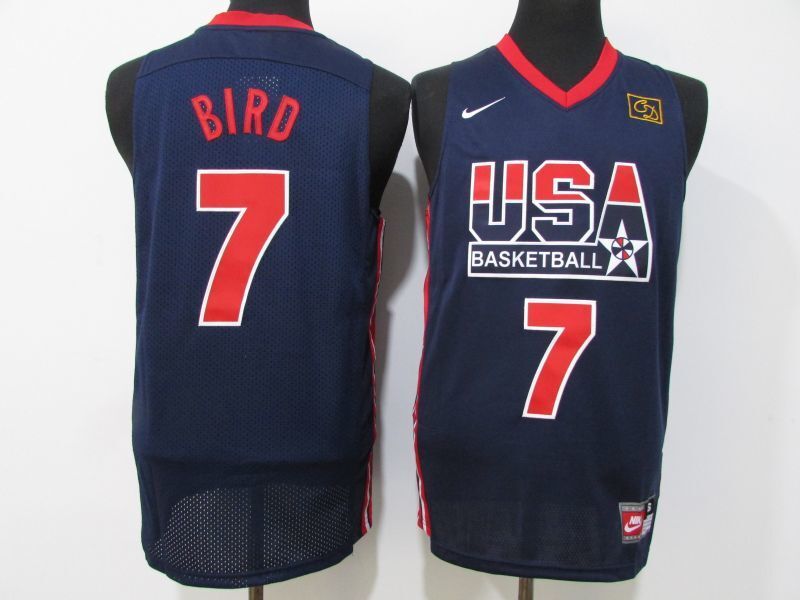 usa Dream Team 7 # Bird Blue Basketball Jersey basketball jersey product view 1