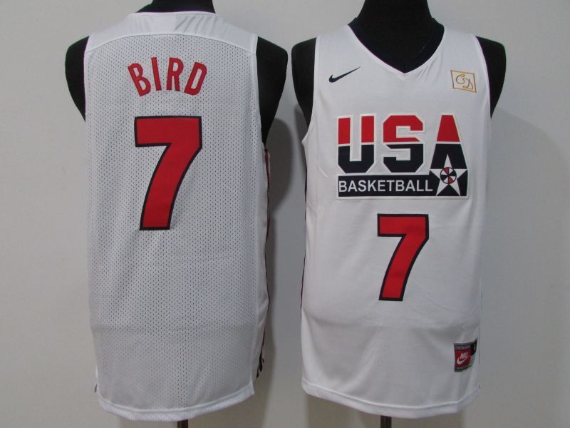 usa Dream Team 7 # Bird White Basketball Jersey basketball jersey product view 1