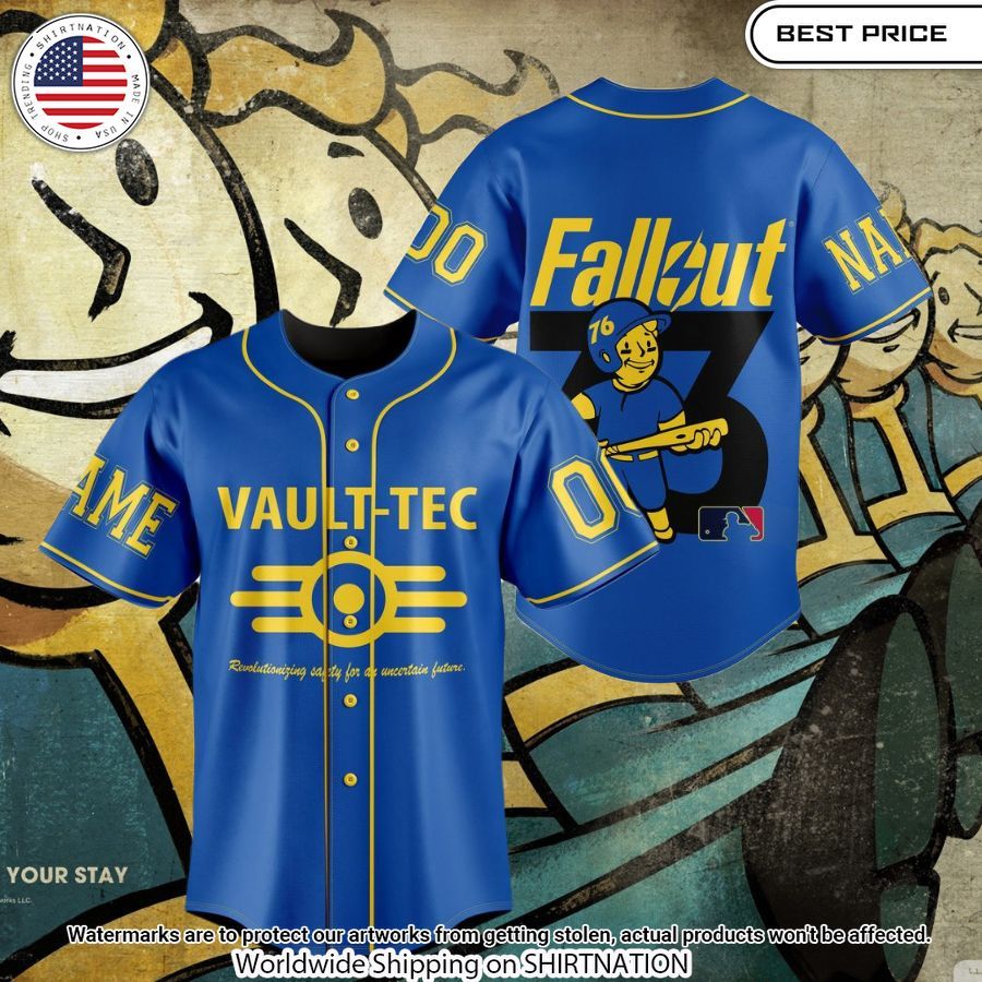 Vault-Tec Fallout Custom Baseball Jersey baseball jersey product view 1