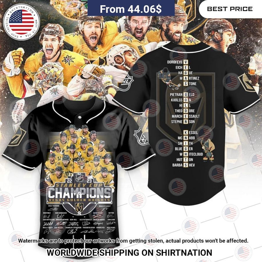 Vegas Golden Knights Stanley Cup Champions 2023 Black Baseball Jersey baseball jersey product view 1
