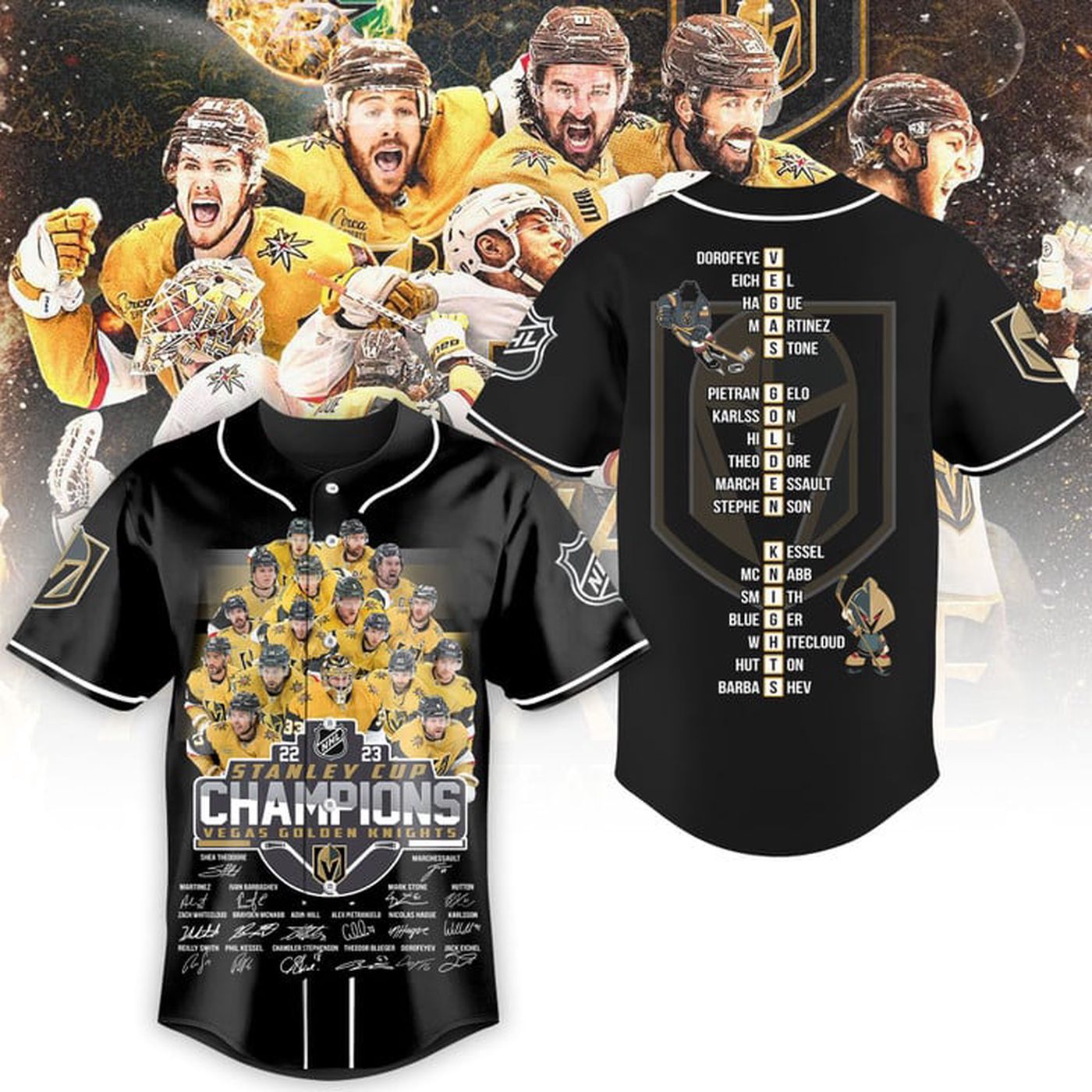 Vegas Golden Knights Stanley Cup Champions 2023 Black Baseball Jersey Gift for Men Women - Bafud baseball jersey product view 2