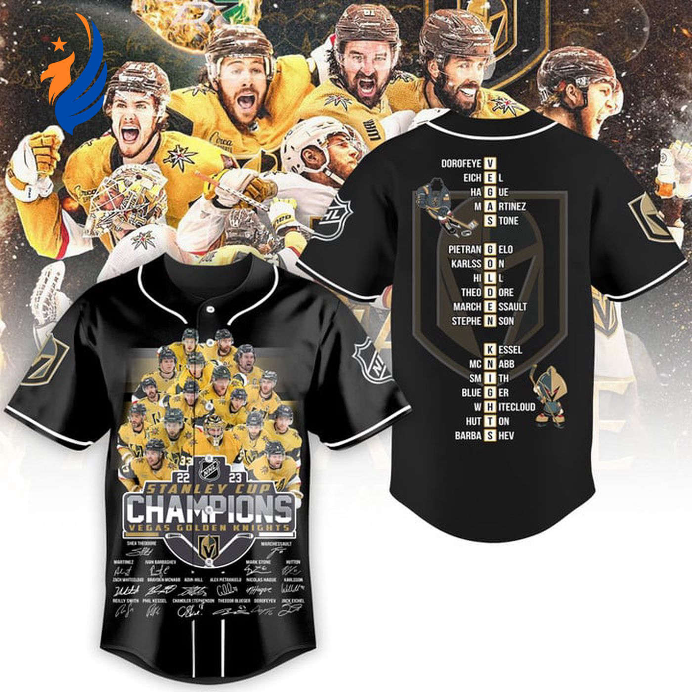 Vegas Golden Knights Stanley Cup Champions 2023 Black Baseball Jersey Gift for Men Women - Bafud baseball jersey product view 1