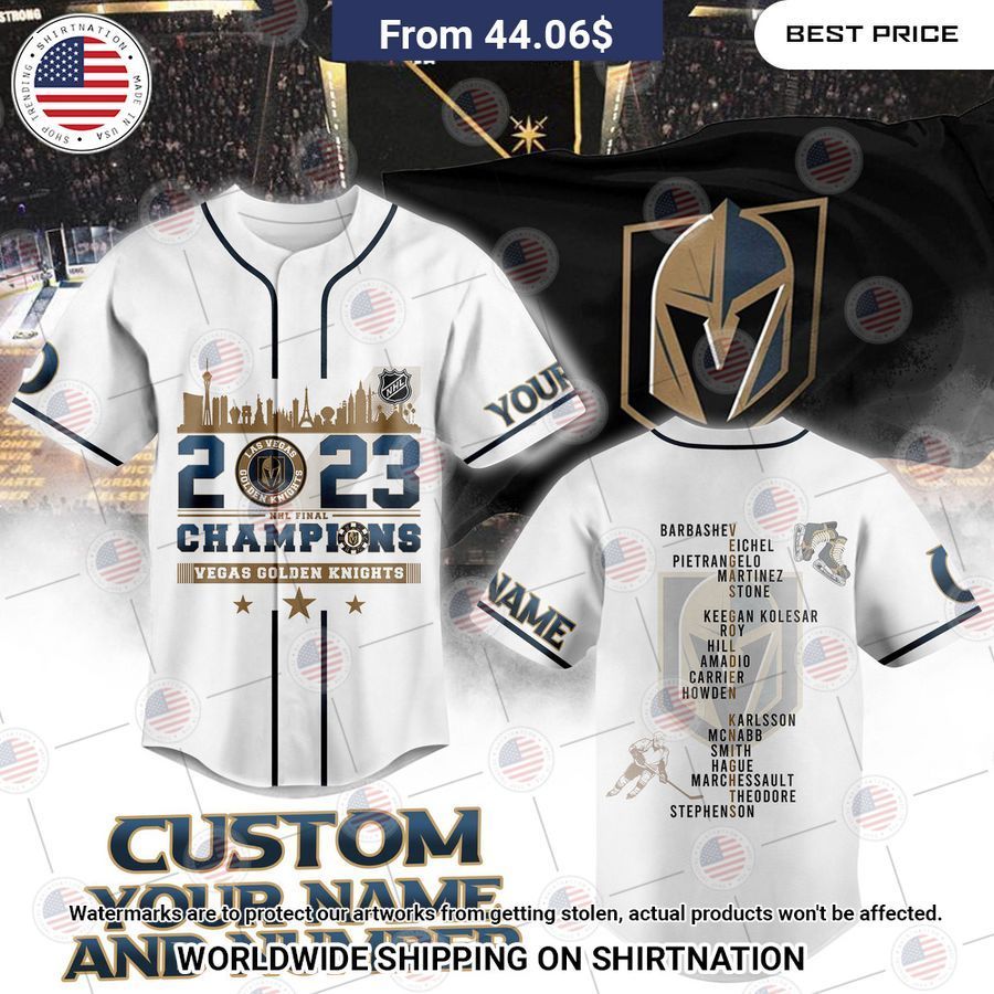 Vegas Golden Knights Stanley Cup Champions 2023 Custom White Baseball Jersey baseball jersey product view 1