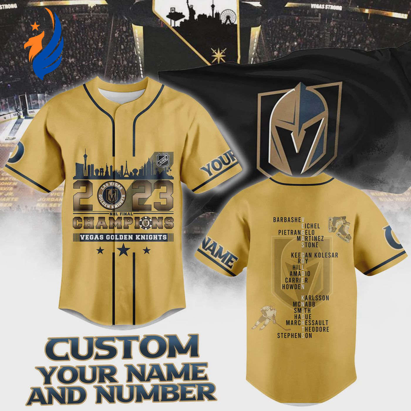 Vegas Golden Knights Stanley Cup Champions 2023 Gold Baseball Jersey - Bafud baseball jersey product view 1