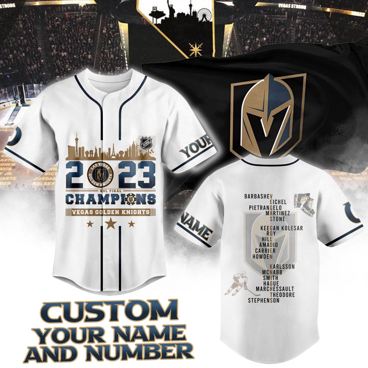 Vegas Golden Knights Stanley Cup Champions 2023 White Baseball Jersey - Bafud baseball jersey product view 2