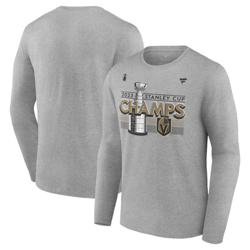 vegas golden knights heather gray 2023 stanley cup champions locker room long Hockey Jersey hockey jersey product view 1