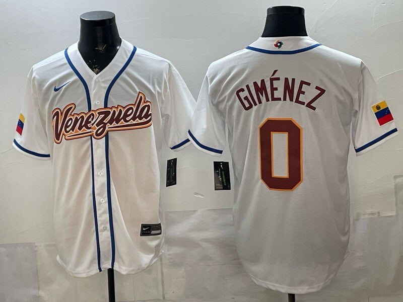 venezuela baseball #0 andrés giménez white 2026 world baseball classic 26 Adult Style 2 Football Jersey football jersey product view 1