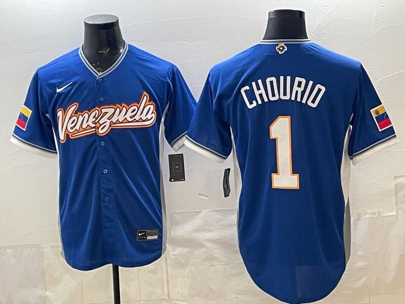 venezuela baseball #1 jackson chourio Blue 2026 world baseball classic 26 World Cup Soccer Jersey baseball jersey product view 1