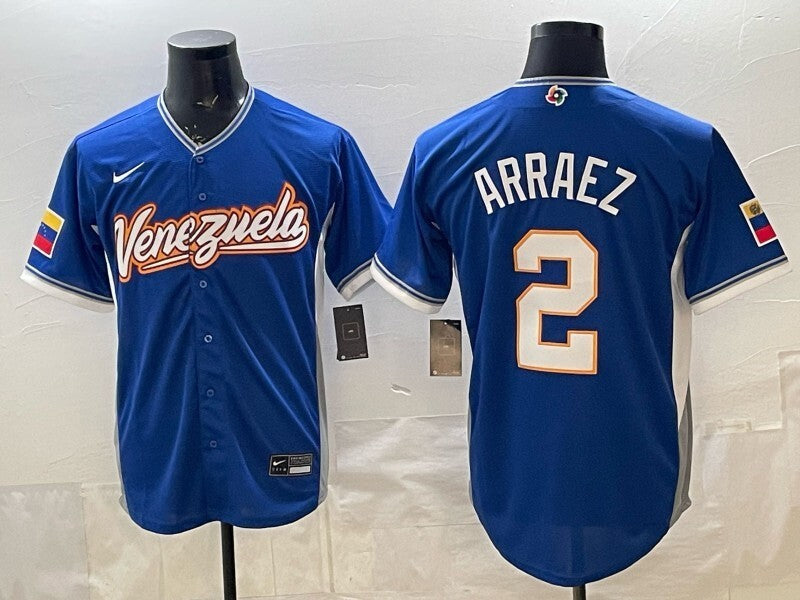 venezuela baseball #2 luis arraez Blue 2026 world baseball classic 26 World Cup Soccer Jersey baseball jersey product view 1