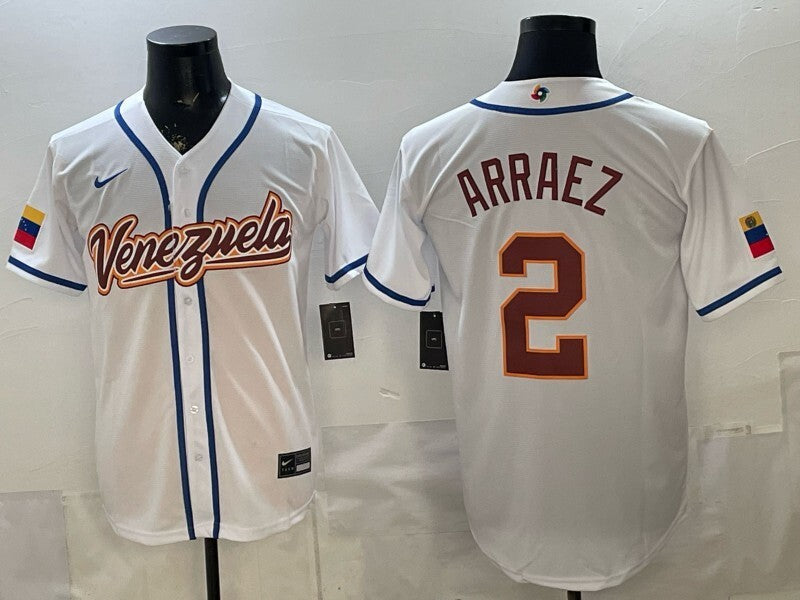 venezuela baseball #2 luis arraez White 2026 world baseball classic Basketball Jersey baseball jersey product view 1
