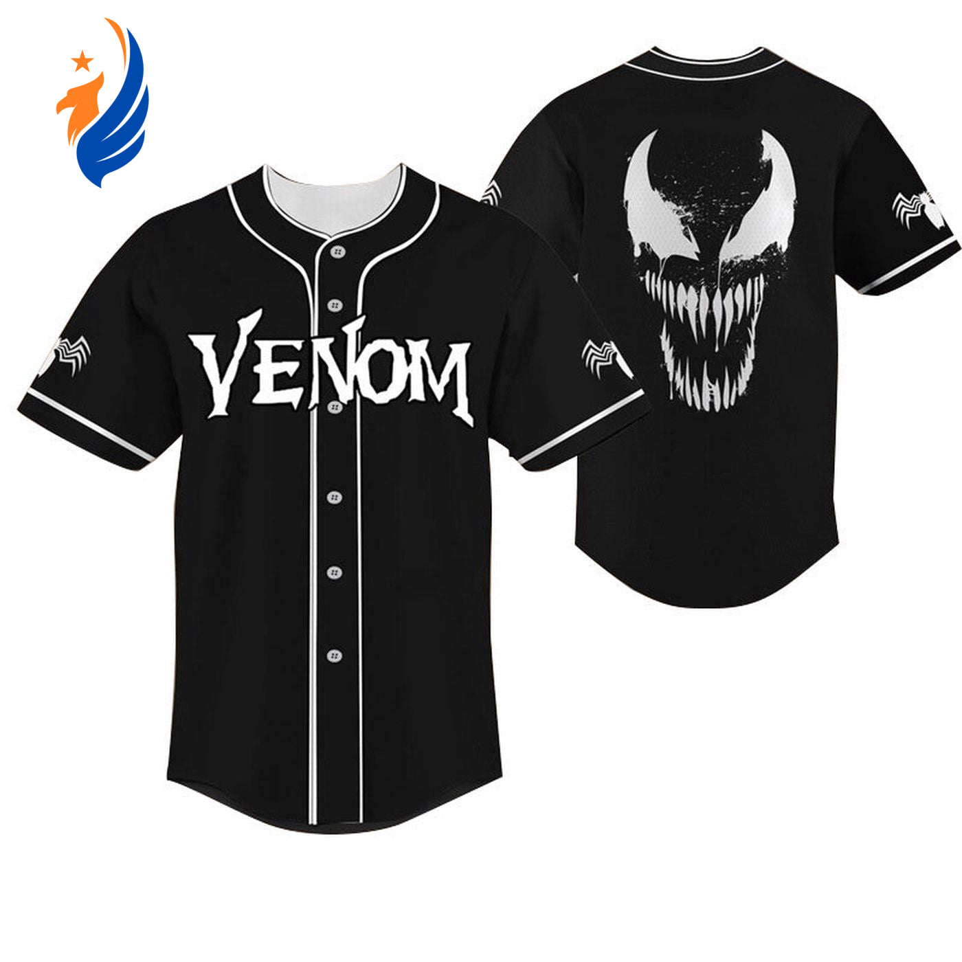 Stylish Venom Horror Black White Baseball Jersey - Unleash Your Dark Side with this Unique Design! - Bafud baseball jersey product view 1