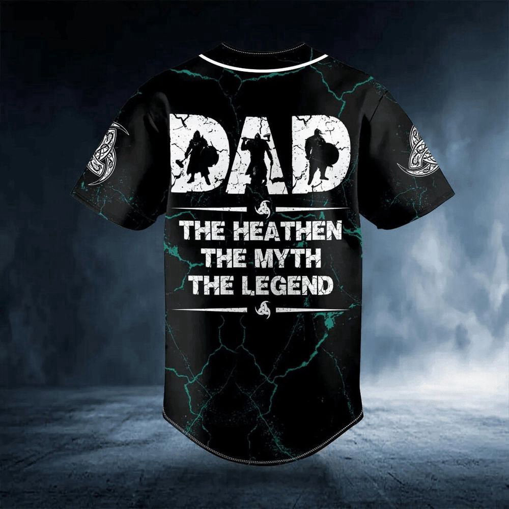 Viking Dad The Heathen The Myth The Legend Custom Baseball Jersey For Men Women, Gift For Baseball Fans - lylyprint.com baseball jersey product view 3