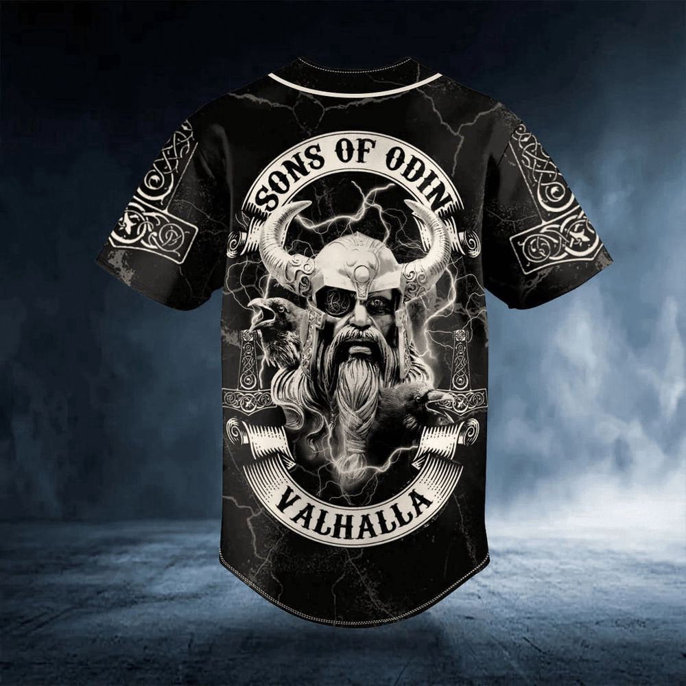 Viking Son Of Odin Valhalla Custom Baseball Jersey For Men Women, Gift For Baseball Fans, Custom Name - lylyprint.com baseball jersey product view 3