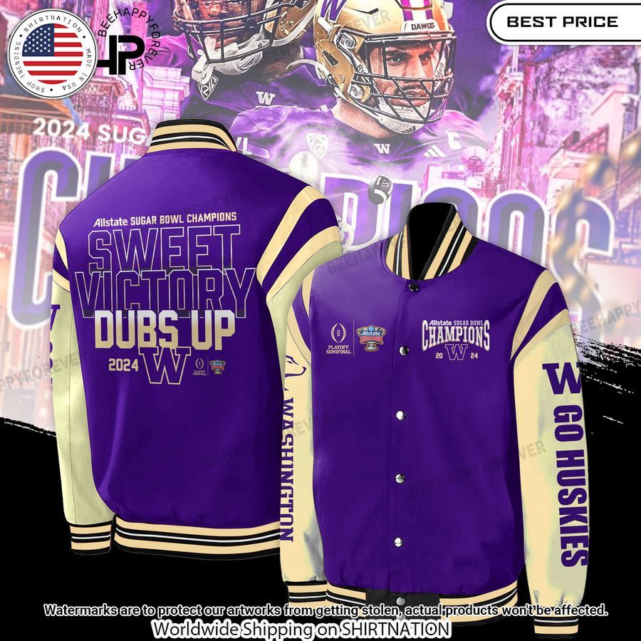 Washington Huskies 2024 Sugar Bowl Champions Baseball Jacket baseball jersey product view 1