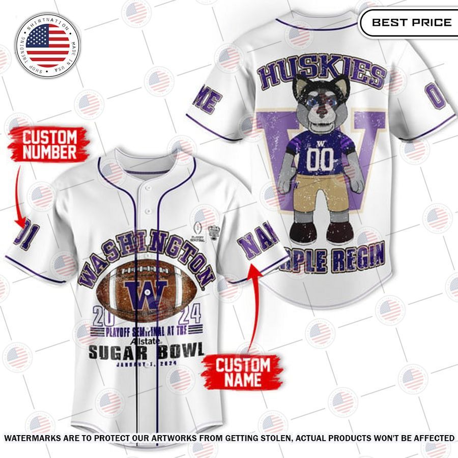 Washington Huskies Sugar Bowl Custom Baseball Jersey baseball jersey product view 1