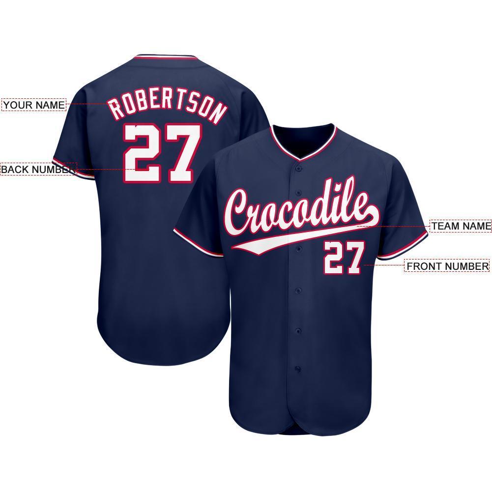 Custom Navy White-Red Baseball Jersey baseball jersey product view 3
