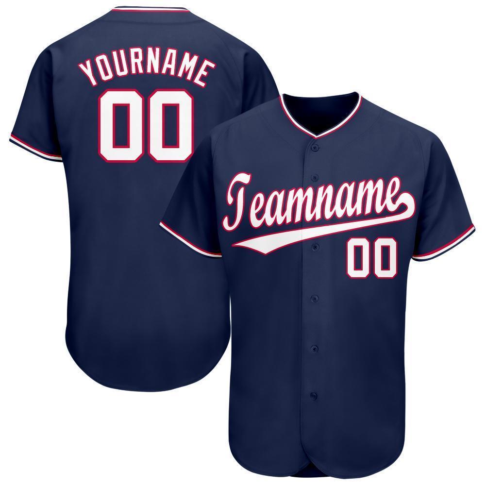 Custom Navy White-Red Baseball Jersey baseball jersey product view 1