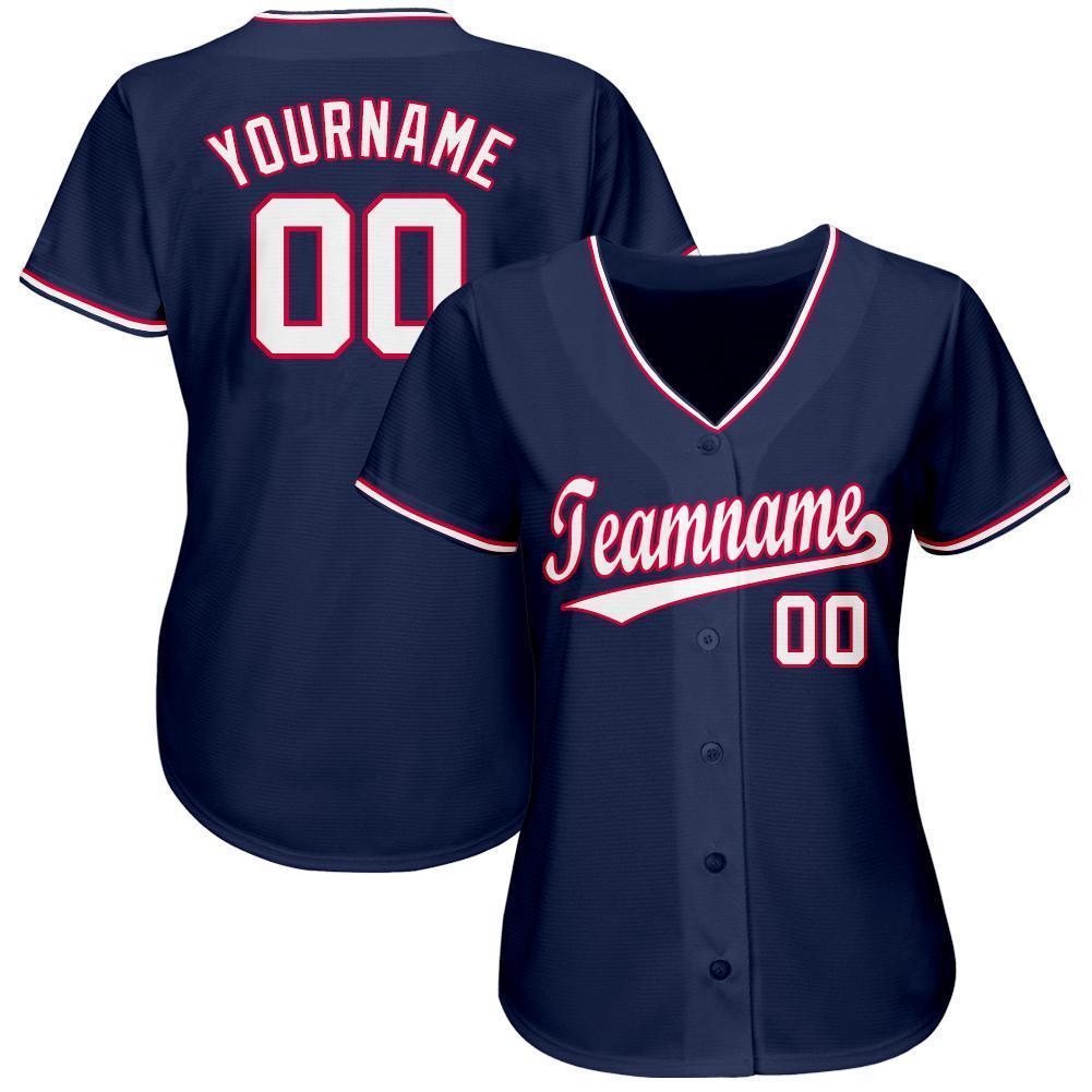 Custom Navy White-Red Baseball Jersey baseball jersey product view 2