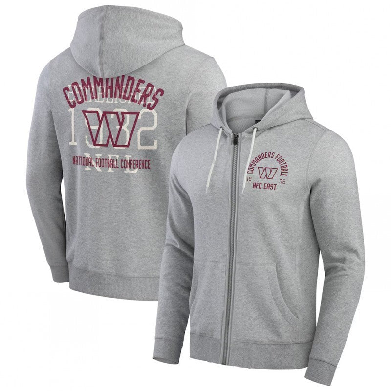 washington commanders heather gray vintage stripe full-zip hoodie Football Jersey football jersey product view 1