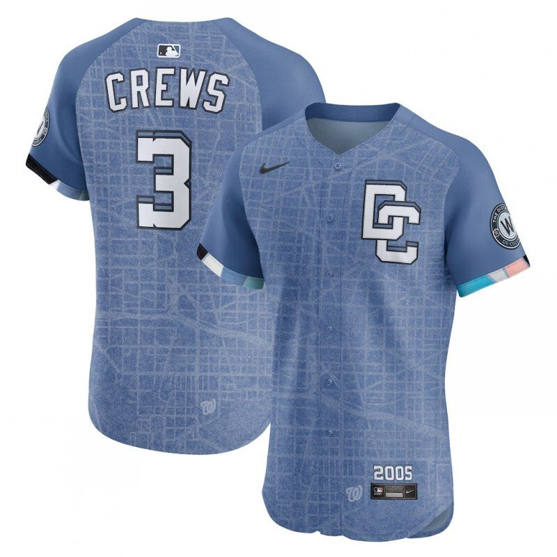 washington nationals #3 dylan crews 2025 city connect elite jersey - blue_1 Baseball Jersey baseball jersey product view 1