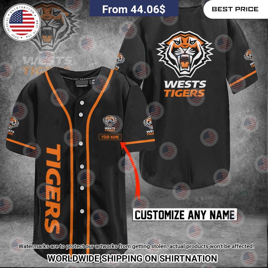 Wests Tigers Custom Name Baseball Jersey baseball jersey product view 1