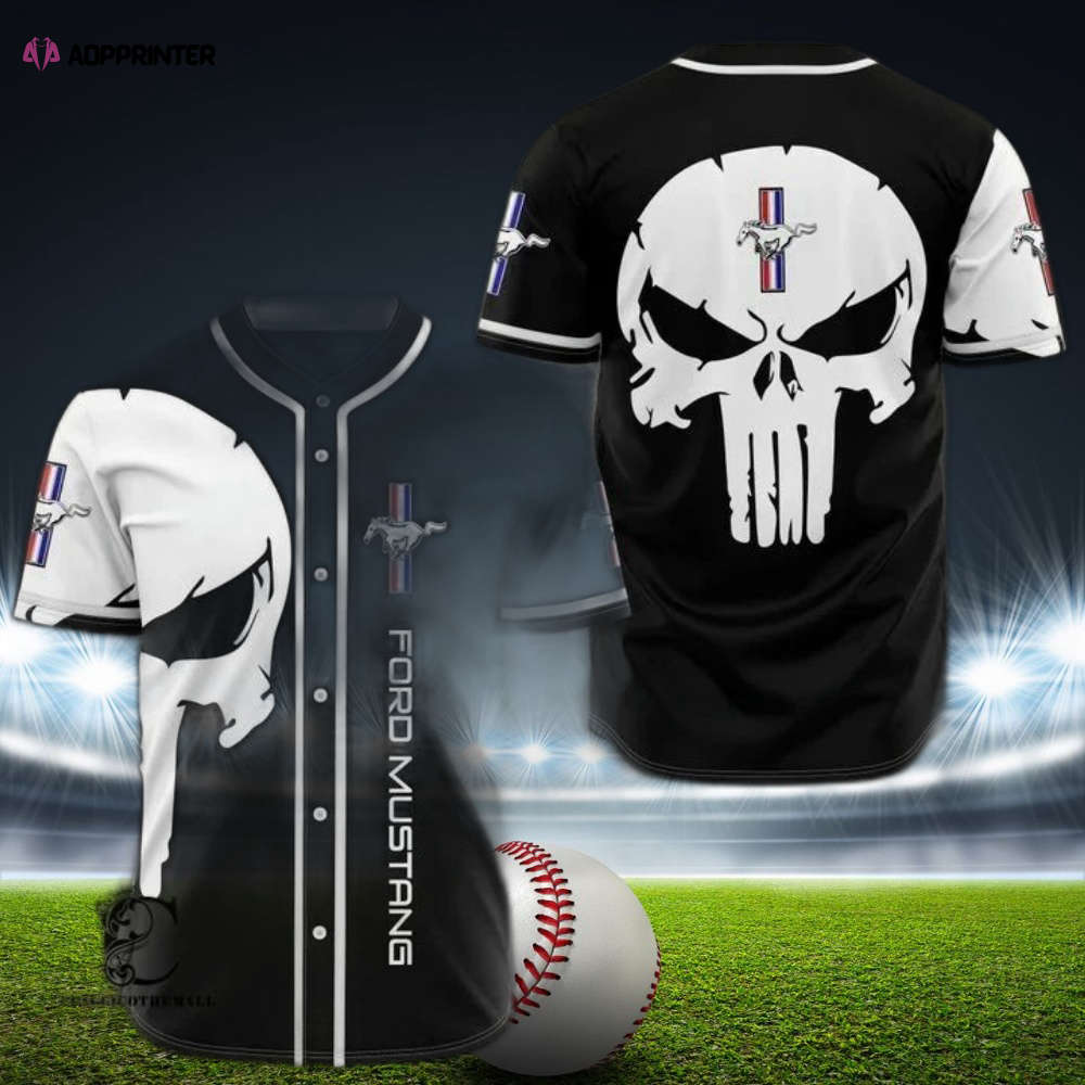 White Black Mustang Skull Baseball Jersey: Edgy Style for Sports Enthusiasts - Aopprinter baseball jersey product view 1