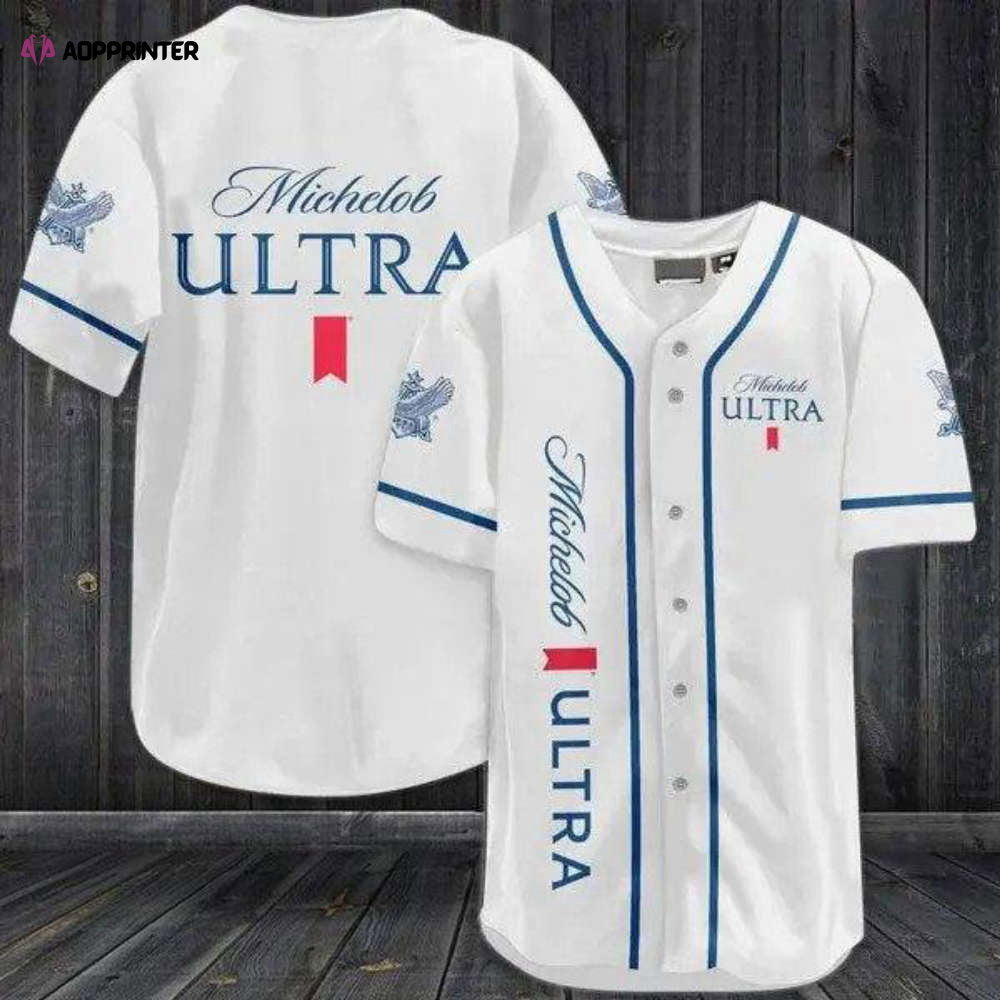 Stylish White Michelob Ultra Baseball Jersey - Perfect for Sports Enthusiasts! - Aopprinter baseball jersey product view 1