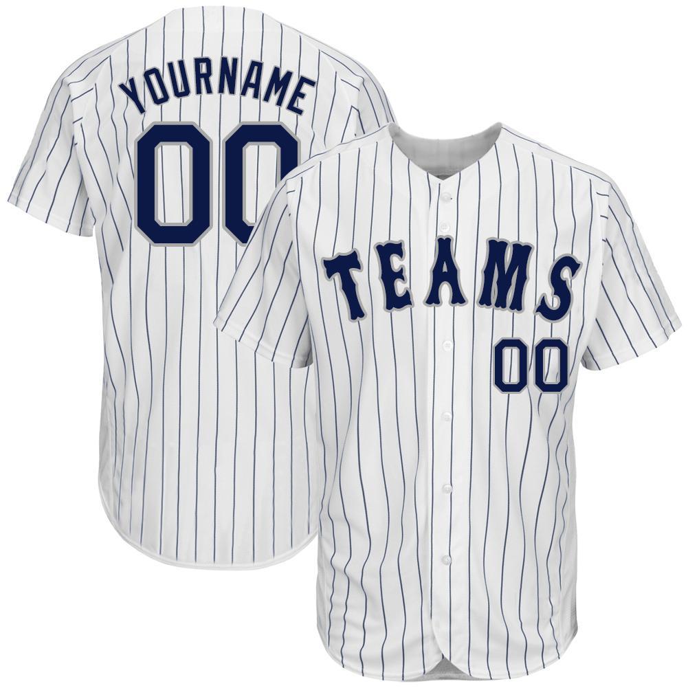 Custom White Navy Pinstripe Navy-Gray Authentic Baseball Jersey baseball jersey product view 1