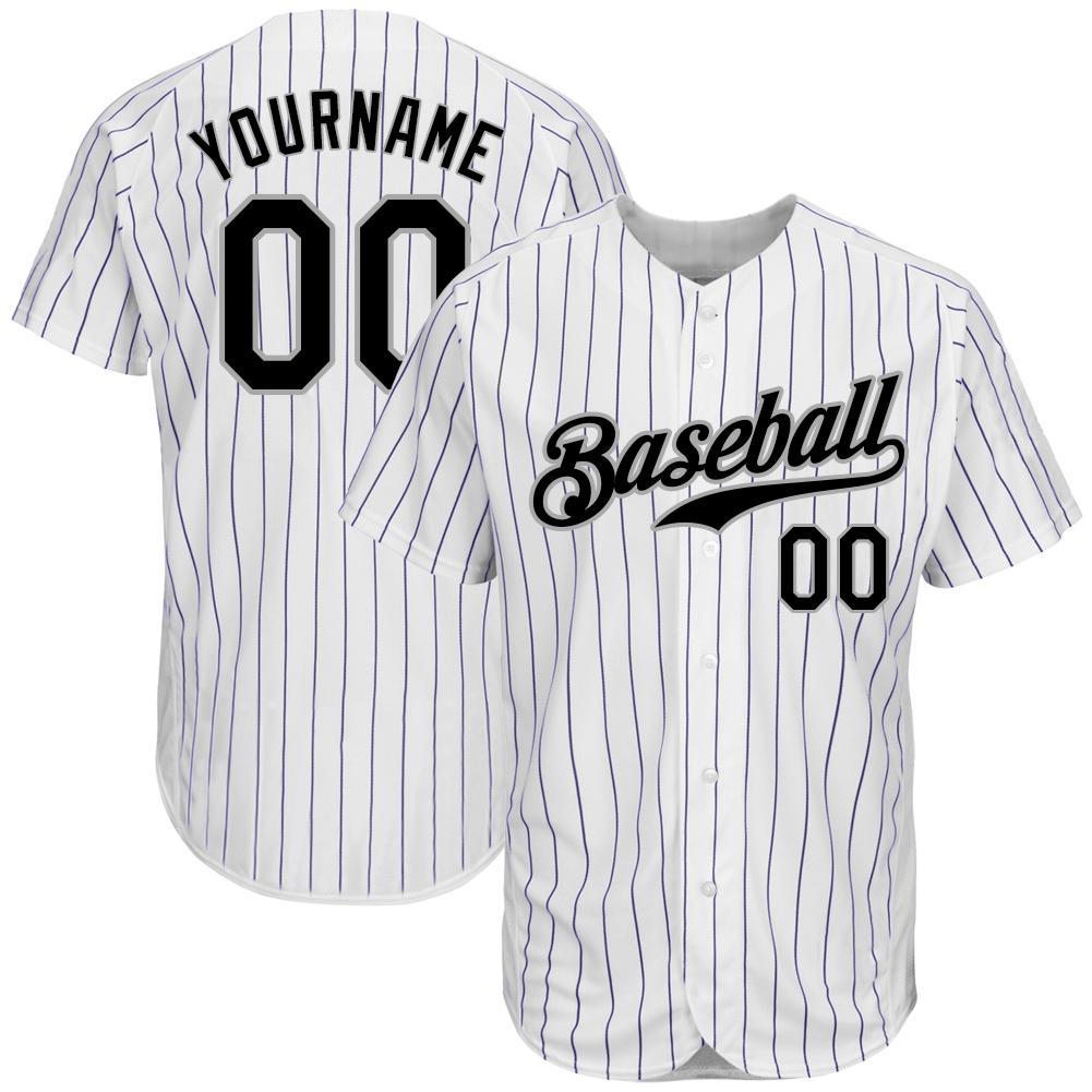 Custom White Purple Pinstripe Black-Gray Authentic Baseball Jersey baseball jersey product view 1