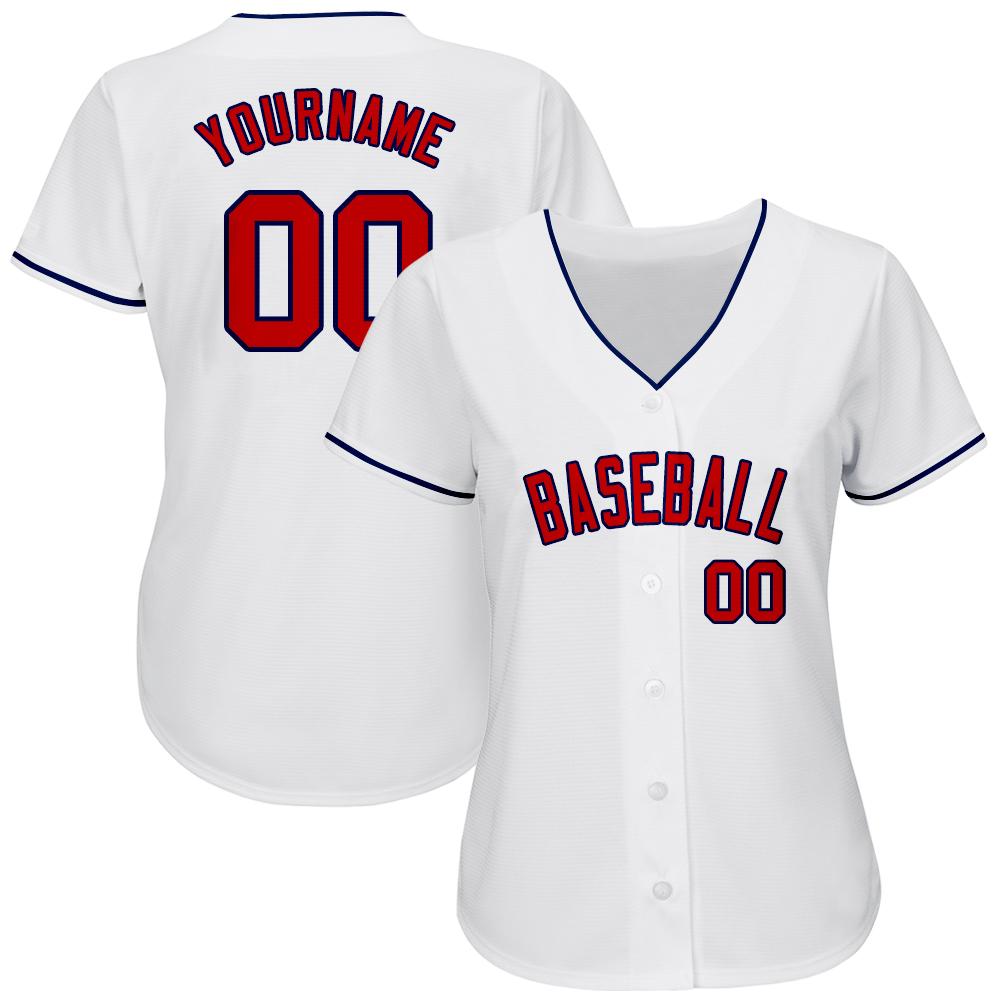 Custom White Red-Navy Authentic Baseball Jersey baseball jersey product view 2