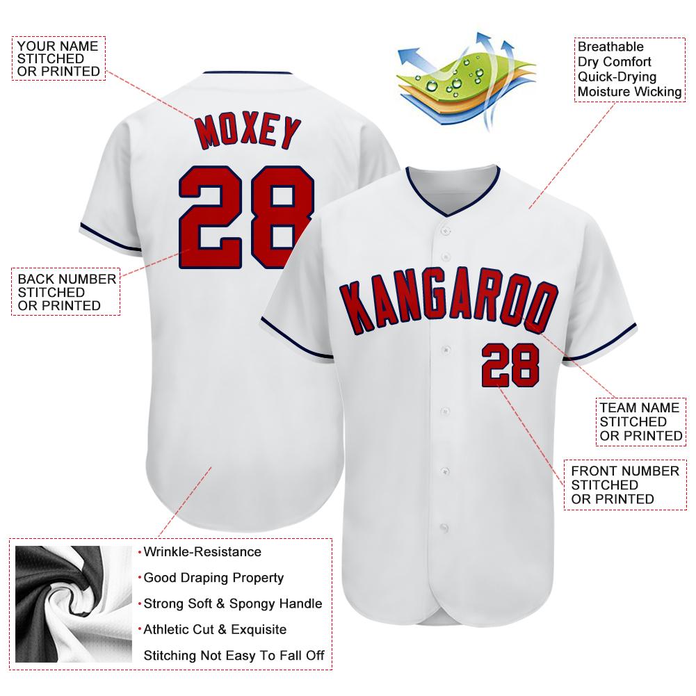 Custom White Red-Navy Authentic Baseball Jersey baseball jersey product view 3