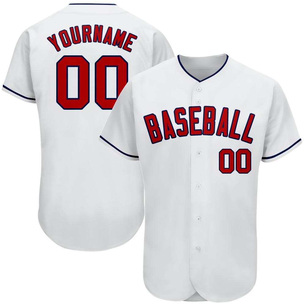 Custom White Red-Navy Authentic Baseball Jersey baseball jersey product view 1