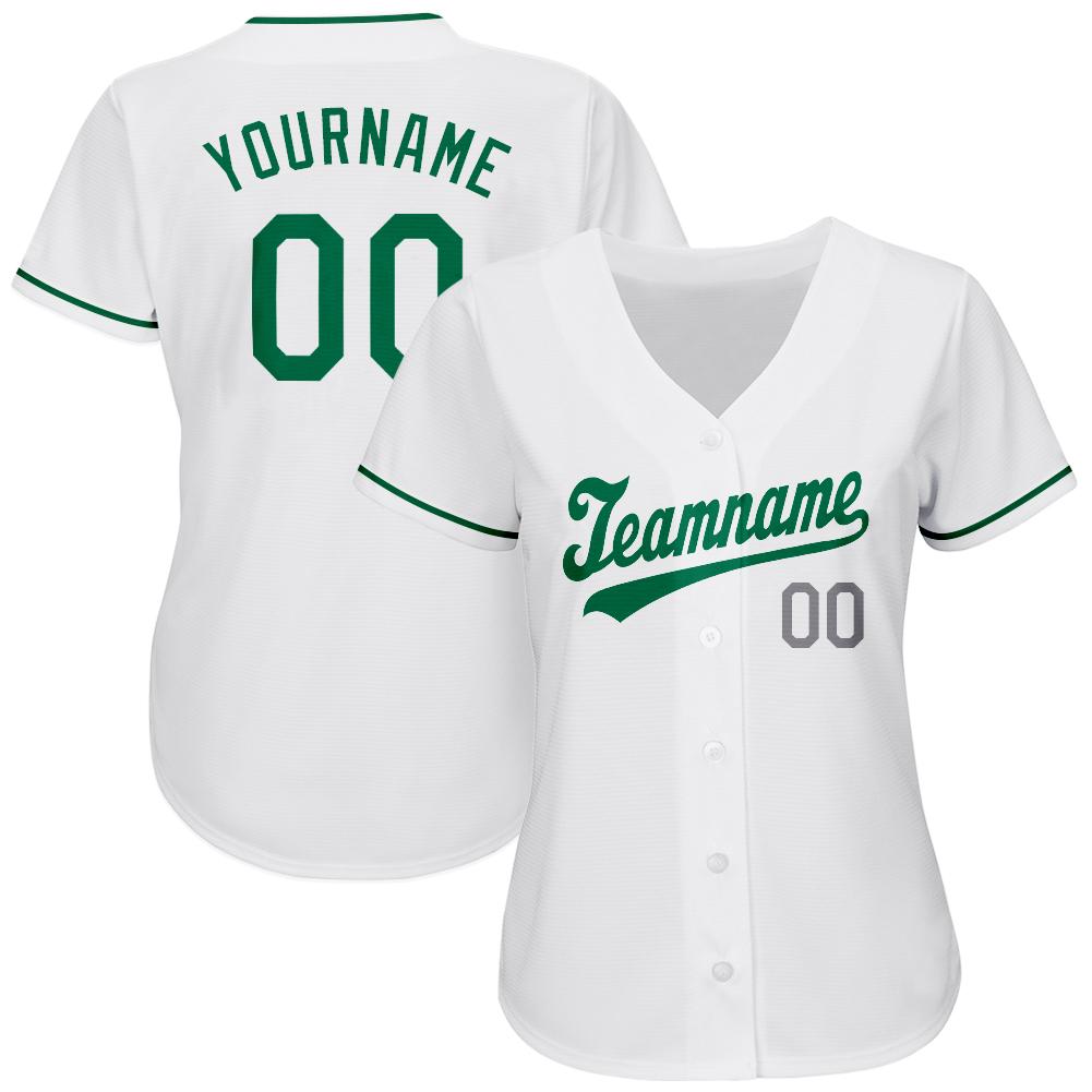 Custom White Kelly Green-Gray Authentic St. Patrick's Day Baseball Jersey baseball jersey product view 2