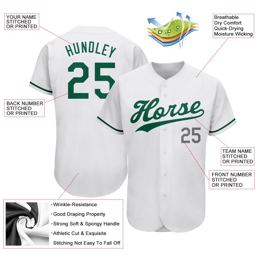 Custom White Kelly Green-Gray Authentic St. Patrick's Day Baseball Jersey baseball jersey product view 3