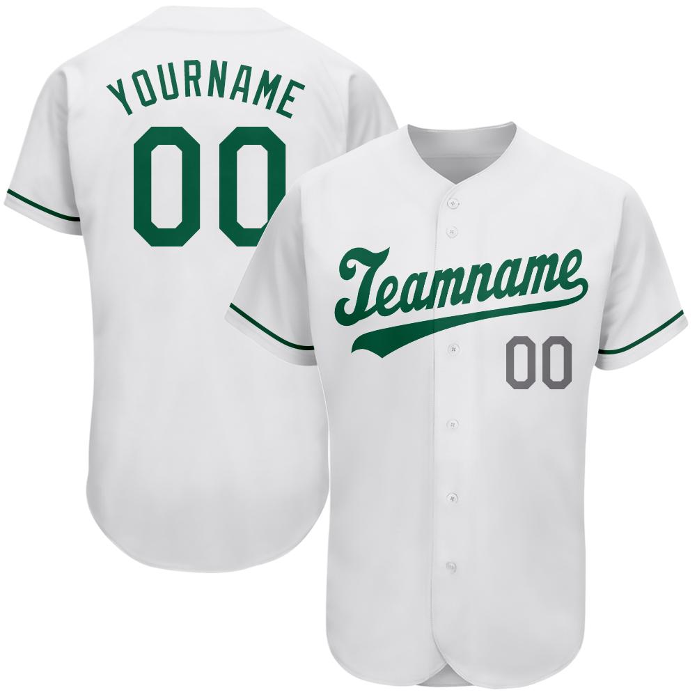 Custom White Kelly Green-Gray Authentic St. Patrick's Day Baseball Jersey baseball jersey product view 1