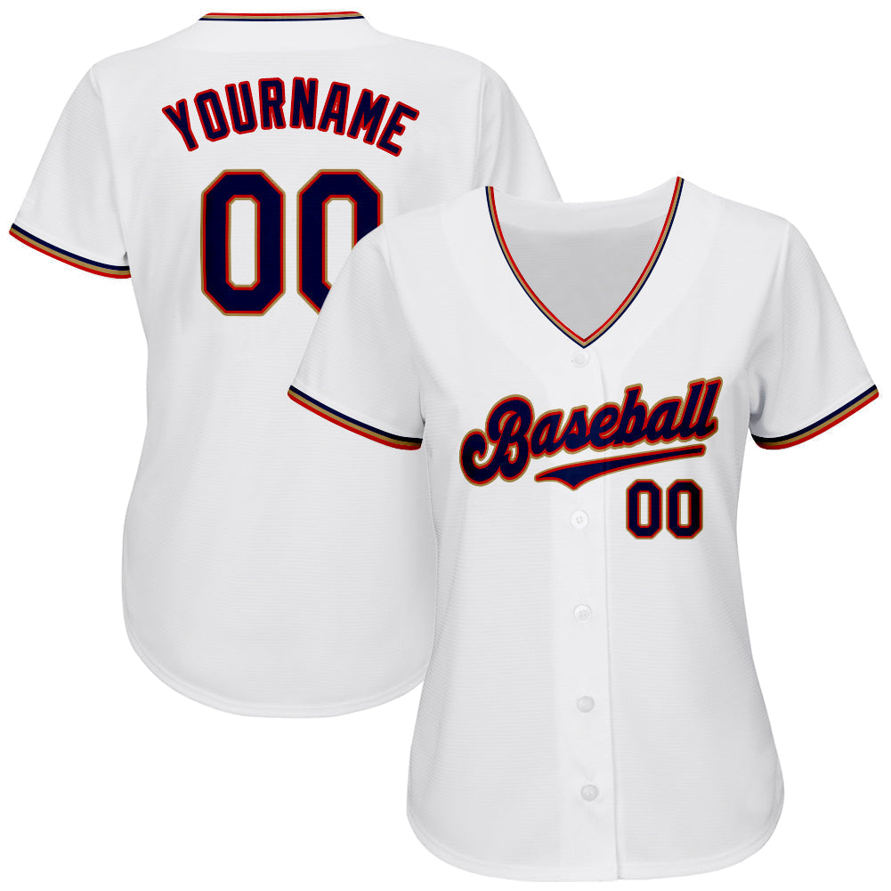 Custom White Navy-Red Authentic Baseball Jersey baseball jersey product view 2