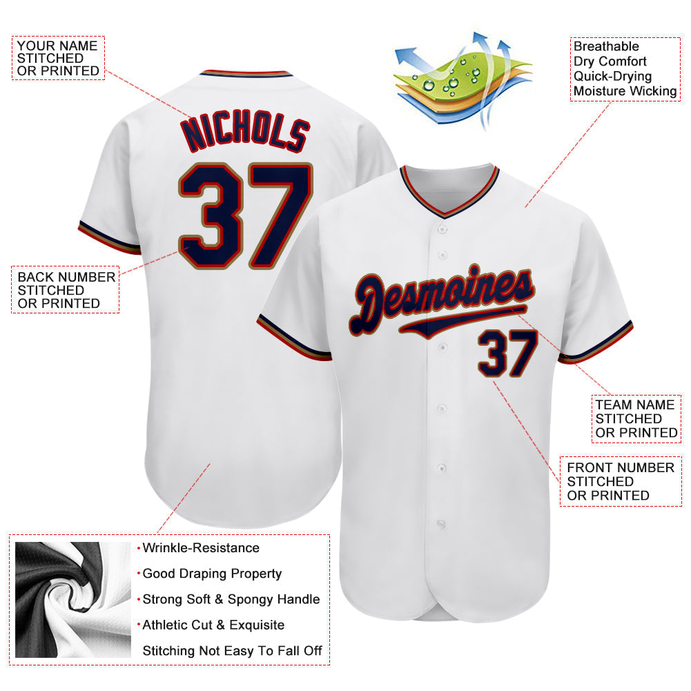 Custom White Navy-Red Authentic Baseball Jersey baseball jersey product view 3