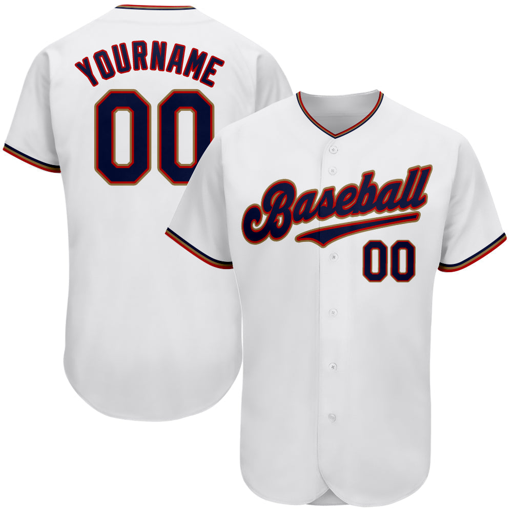 Custom White Navy-Red Authentic Baseball Jersey baseball jersey product view 1