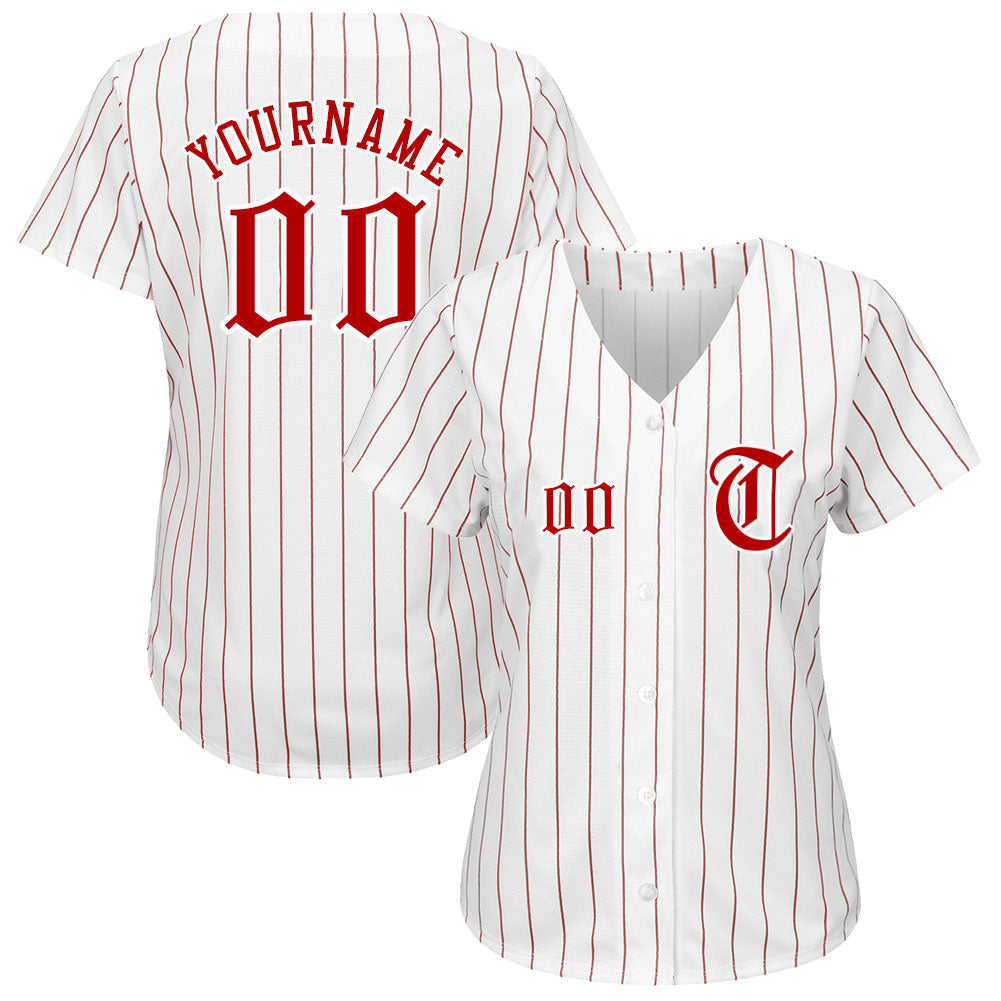Custom White Red Pinstripe Red-White Authentic Baseball Jersey baseball jersey product view 2
