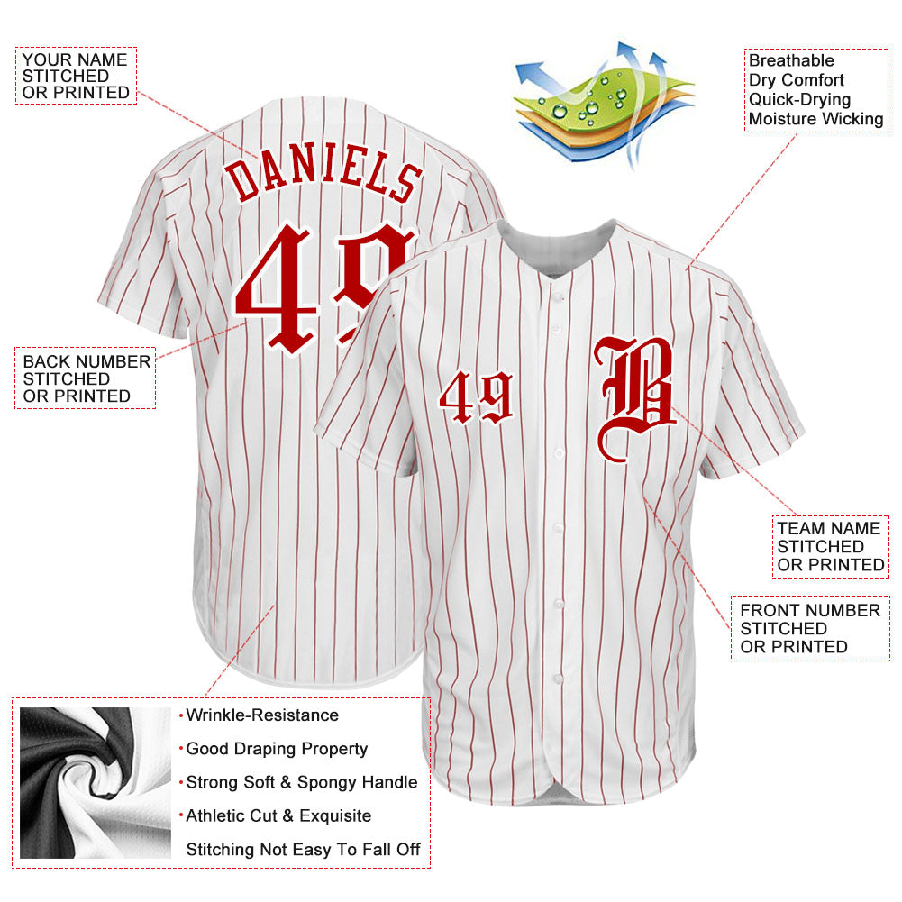 Custom White Red Pinstripe Red-White Authentic Baseball Jersey baseball jersey product view 3